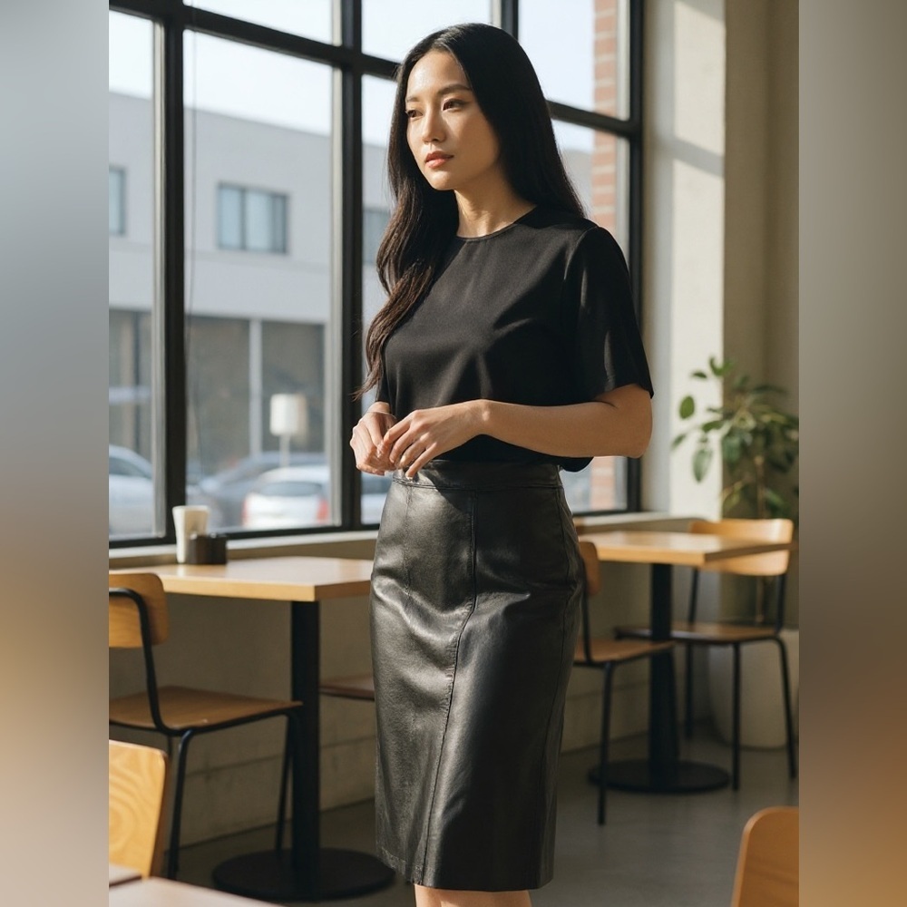 Black Leather Skirt -Date Night - office - Size S - Picture 1 of 5